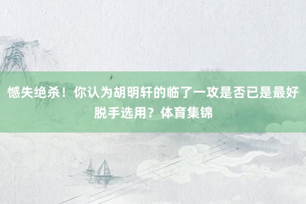 憾失绝杀！你认为胡明轩的临了一攻是否已是最好脱手选用？体育集锦