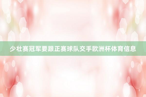 少壮赛冠军要跟正赛球队交手欧洲杯体育信息